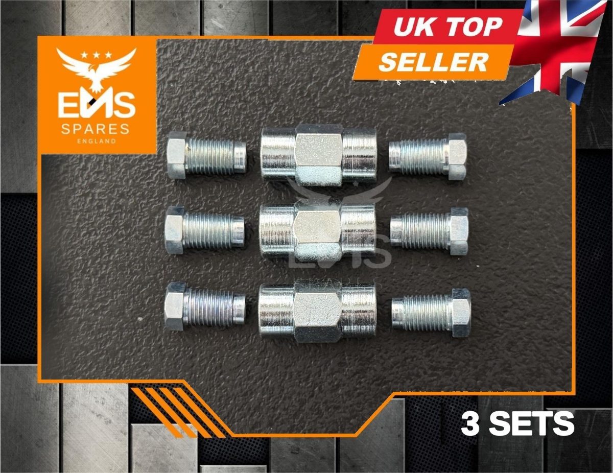Steel brake pipe repair kit 3/8 UNF joiner + male unions 3/16 pipe - 3 sets EMS-K21S