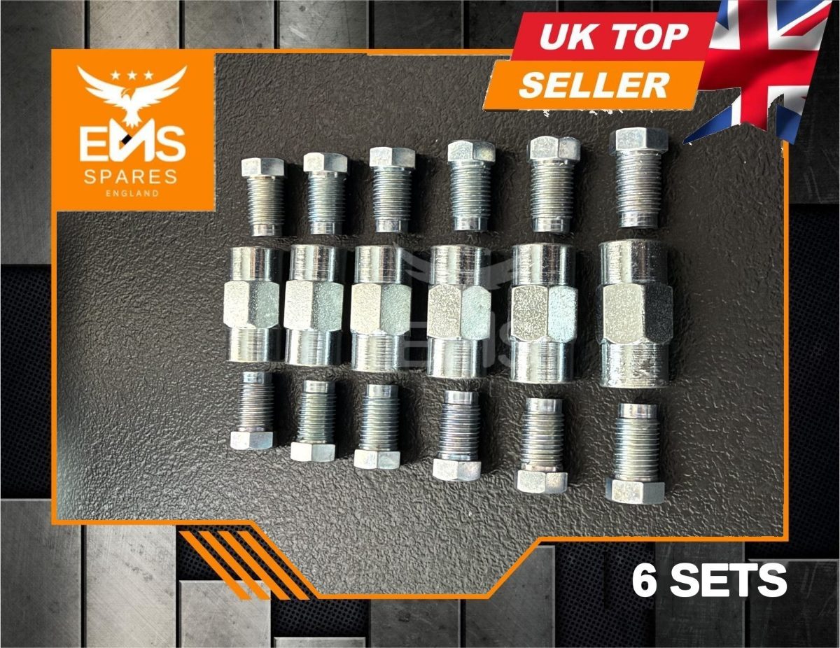 Steel brake pipe repair kit 3/8 UNF joiner + male unions 3/16 pipe - 6 sets EMS-K21S