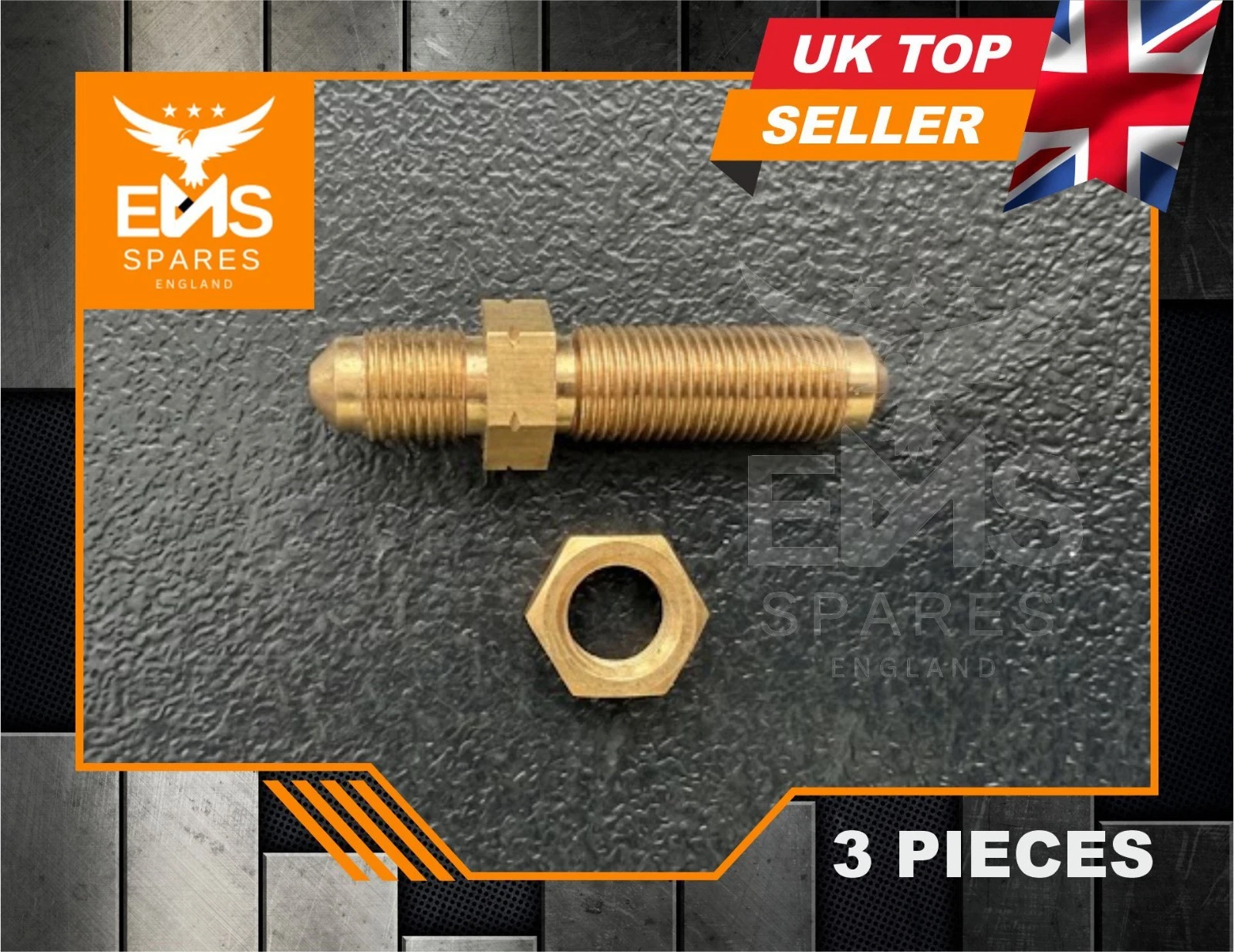 EMS-A106 M10 x 1mm brass bulkhead brake union with lock nut - 3 Unions