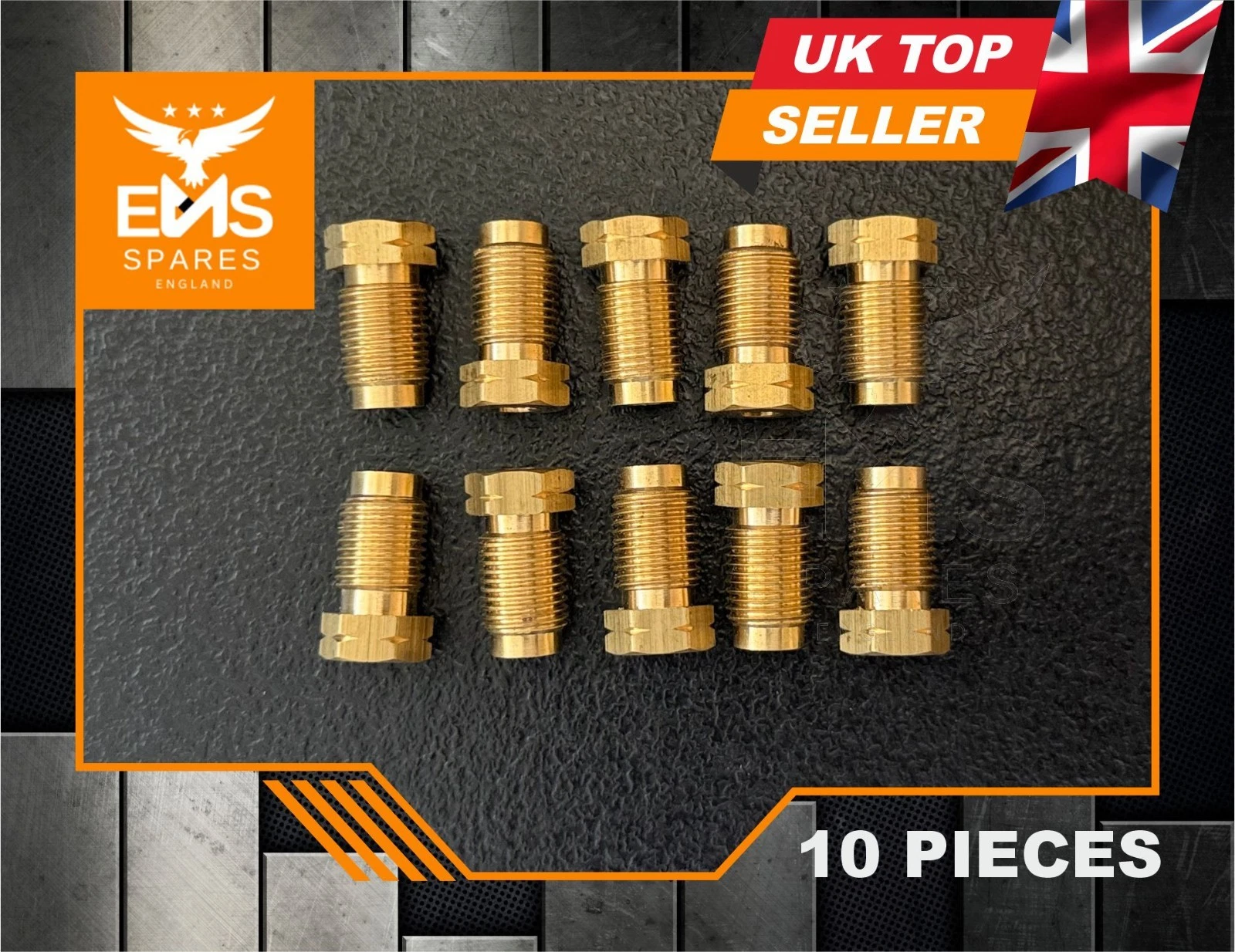 EMS-A2 M10 x 1mm male long brass brake pipe union for 3/16" pipe - 10 Unions