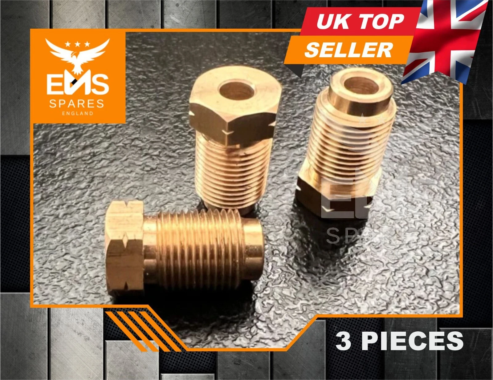 EMS-A9 M12 x 1mm male brass brake pipe union for 3/16" pipe - 3 Unions
